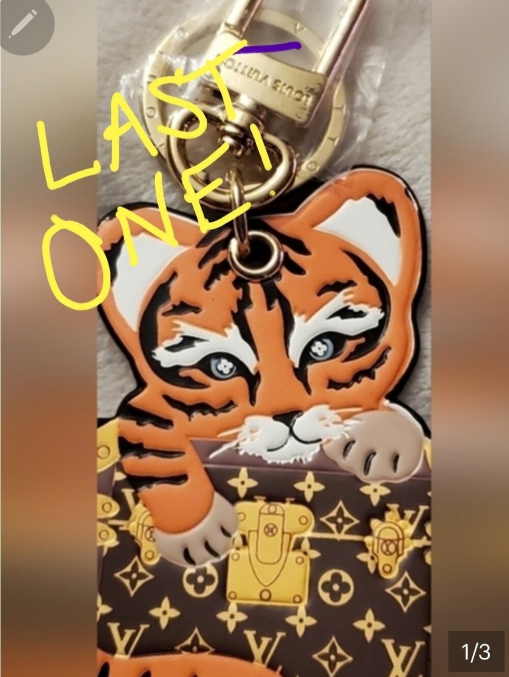 Tiger & Trunk Bag Charm, Keychain - Orange, Brown, Gold